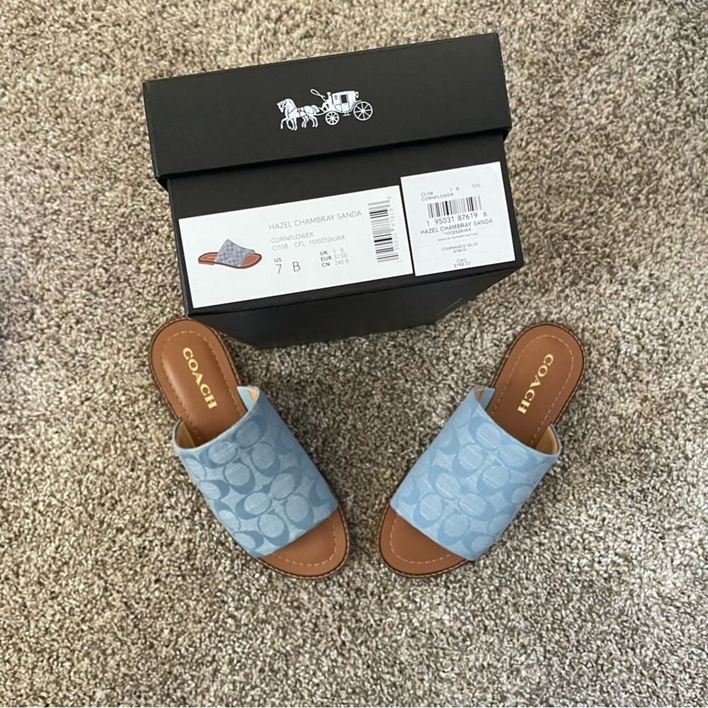 New Coach Blue Signature Monogram C Canvas Sandals Shoes
